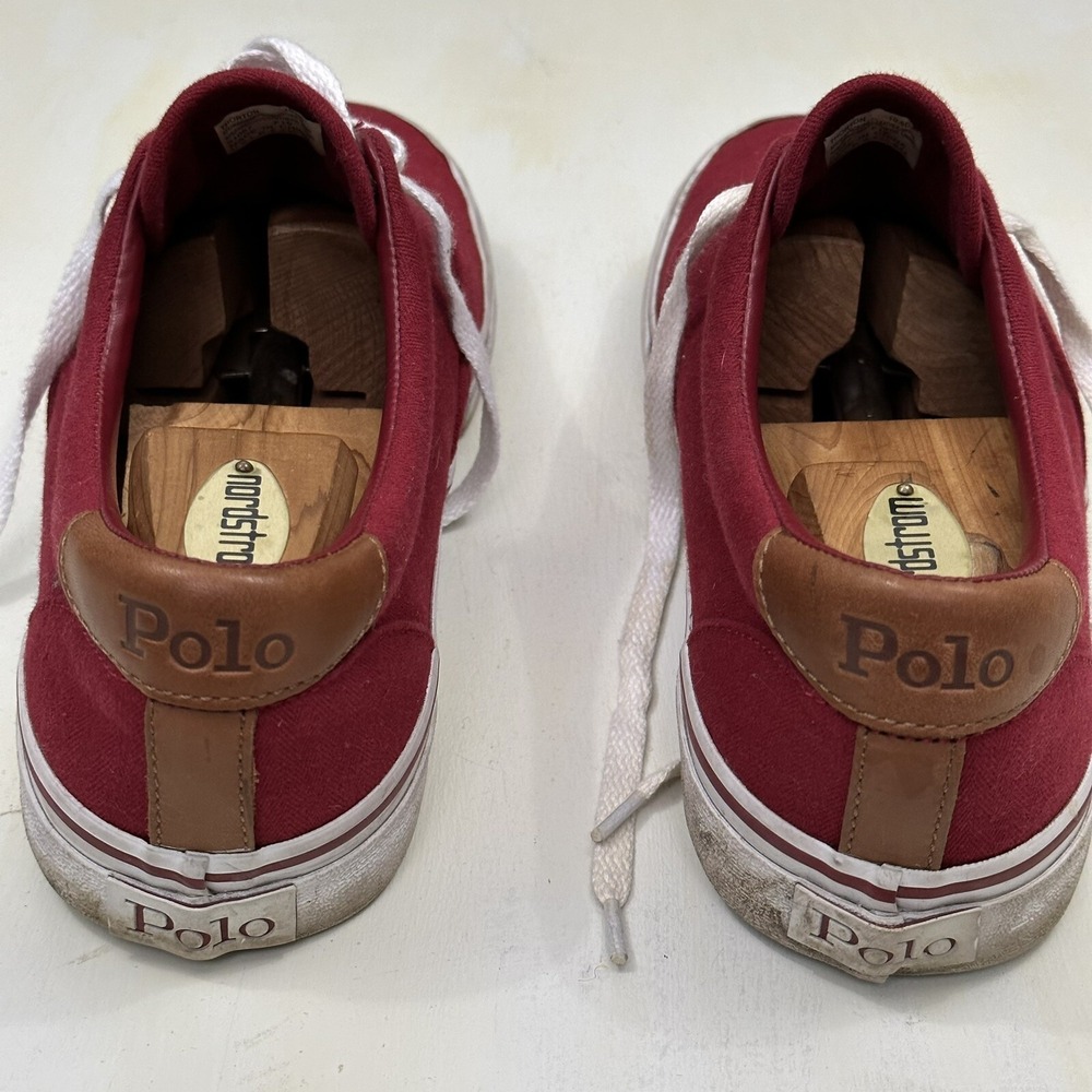 Polo Ralph Lauren Men's 10.5 Thorton Shoes Herringbone Red Canvas Logo Sneakers - Picture 4 of 14